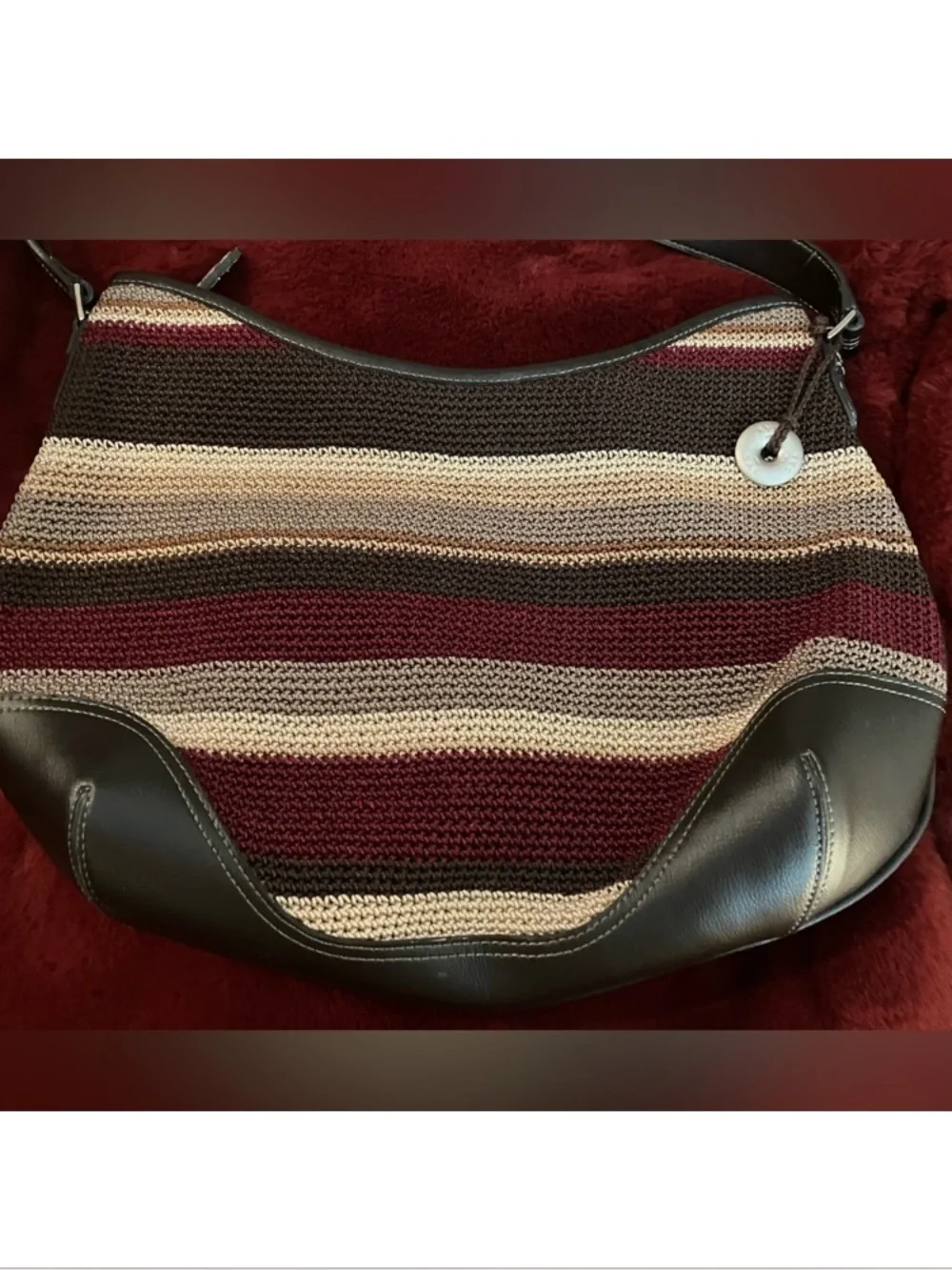 New The Sak Striped Knit Shoulder Bag in Burgundy, Brown & Cream - Picture 3 of 7